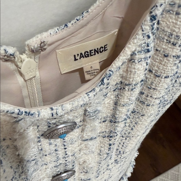 L'AGENCE - Women’s Aya Tweed Midi Dress - Vintage White/Blue Check - Size: 0 - Picture 6 of 11